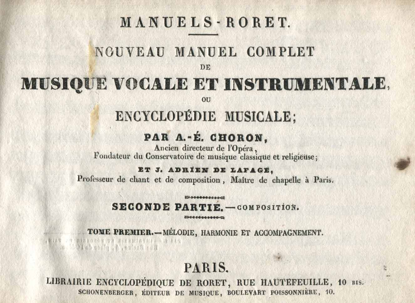 Encyclopedie-Roret. Nouveau Manuel complet de musique vocale et instrumentale ou encyclopedie musicale
